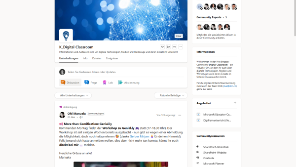 Im Digital Classroom erhalten Besucher Informationen zu bevorstehenden Workshops und Unterrichtsmaterialien.