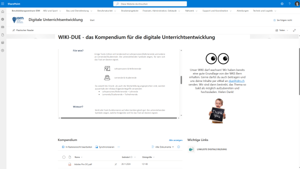 Ein Screenshot vom «WIKI-DUE», dem zentralen Ort für Wissen rund um die Unterrichtsentwicklung.